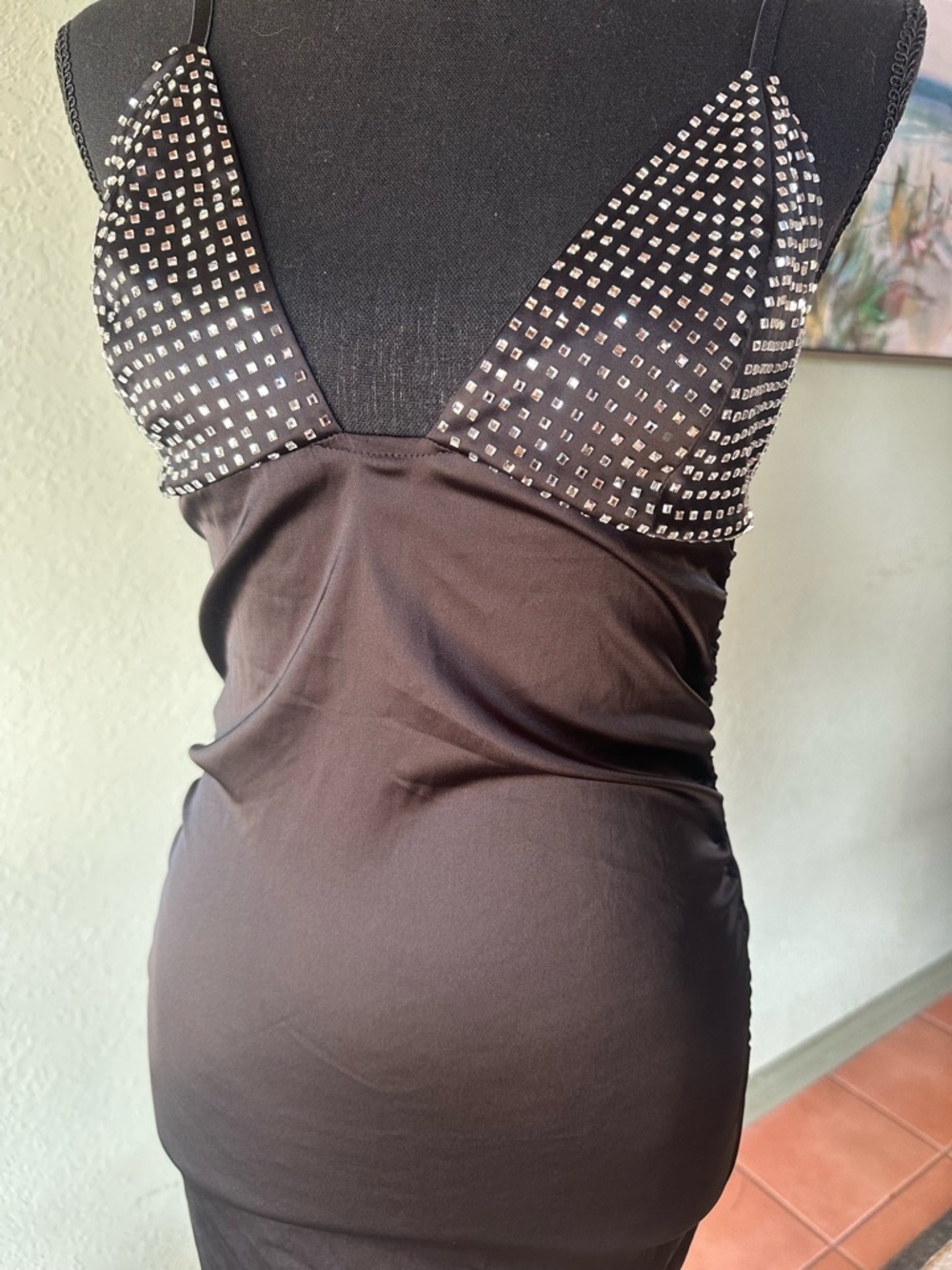 Love & Lemons Black Rhinestone-Embellished Slip Dress